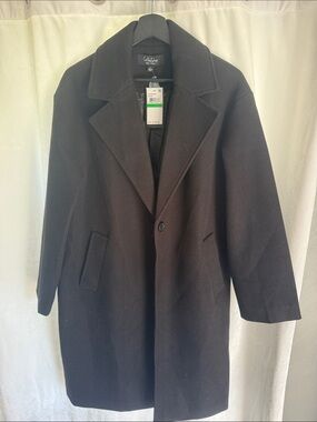 CoffeeShop Women’s Black Wool-Blend Pea Coat with Notch Lapel